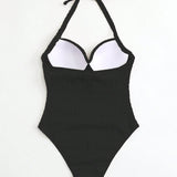 Swim Banador una pieza push up unicolor halter