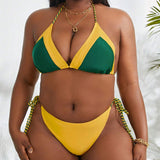 Slayr Banador bikini triangulo halter de color combinado con falda de playa