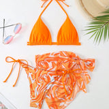 Swim Banador bikini triangulo halter con con estampado Falda de playa