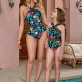 Swim Traje de bano de una pieza con estampado de plantas tropicales para la playa en verano, conjuntos de ropa a juego para madre e hija (Las 2 piezas se venden por separado)