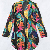 Swim Vcay kimono con estampado tropical con parte delantera abierta