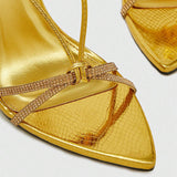 Sandalias de color metálico con diseño de diamante de imitación con tacón delgado