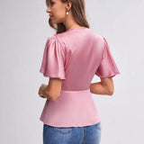 BIZwear Blusa unicolor con boton delantero de Satin ropa de trabajo