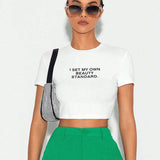 JADE BREYON Camiseta crop con estampado de slogan