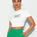 JADE BREYON Camiseta crop con estampado de slogan