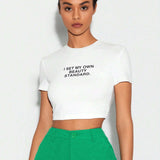 JADE BREYON Camiseta crop con estampado de slogan