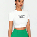 JADE BREYON Camiseta crop con estampado de slogan