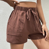 EZwear Shorts de cintura con cordon con bolsillo oblicuo