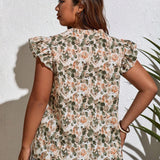 Blusa con estampado floral de cuello notch ribete con fruncido