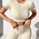 Yoga Basic Conjunto deportivo tejido de canale de manga raglan de cintura ancha