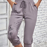 EMERY ROSE Pantalones con estampado de diente de leon con cordon delantero