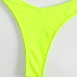 Swim Traje de bano bikini con aro y corte alto en color lima neon para playa de verano