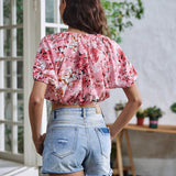 VCAY Camisa crop con estampado floral de manga farol