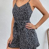 WYWH Ditsy Floral Print Belted Cami Romper