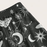 ROMWE Goth Conjunto De Pijama Con Ribete De Volante Grafico De Luna Y Mariposa