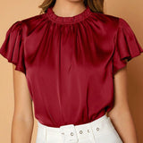 Blusa de cuello con fruncido de manga mariposa de Satin