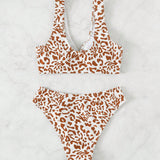 Swim Banador bikini de leopardo vinculado con aro