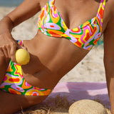 Bikinx Conjunto de bikini con estampado colorido Sujetador fruncido con aros y traje de bano de 2 piezas con parte inferior atrevida