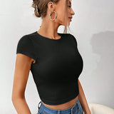 Camiseta crop unicolor de espalda abierta