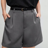 BIZwear Shorts con diseno de fruncido con bolsillo oblicuo sin cinturon ropa de trabajo