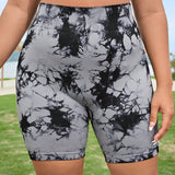 Yoga Basic Pantalones cortos deportivos de talle alto, talle grande con diseno tenido anudado, color gris