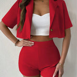 Essnce de cuello con solapa Blazer crop & Shorts