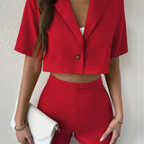 Essnce de cuello con solapa Blazer crop & Shorts