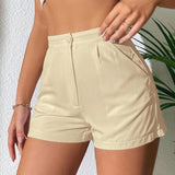 PETITE Shorts de talle alto con fruncido con bolsillo oblicuo