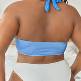 Swim Curve Top bikini halter con tira cruzada de espalda abierta con cordon