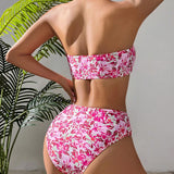 Swim Vcay Banador bikini bandeau con estampado floral con nudo delantero