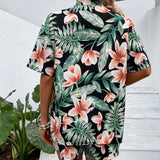 VCAY con estampado tropical de hombros caidos Kimono & Shorts sin top tubo