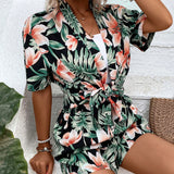 VCAY con estampado tropical de hombros caidos Kimono & Shorts sin top tubo