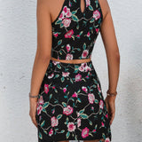 VCAY con estampado floral Top halter crop & Falda