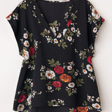 Mulvari Blusa con estampado floral de manga murcielago bajo irregular