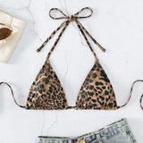 Swim Top bikini triangulo con estampado de leopardo halter