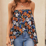 VCAY Top Brasier sin tirantes con estampado floral bajo irregular