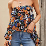 VCAY Top Brasier sin tirantes con estampado floral bajo irregular