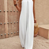 VCAY Solid Tie Back Tube Wide Leg Jumpsuit