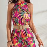 VCAY Tropical Print Halter Neck Romper Without Belt