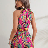 VCAY Tropical Print Halter Neck Romper Without Belt