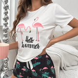 Conjunto de pijama shorts con camiConjuntoa flamenco & con estampado de slogan