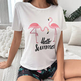 Conjunto de pijama shorts con camiConjuntoa flamenco & con estampado de slogan