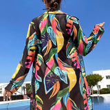 Swim Vcay kimono con estampado tropical con parte delantera abierta