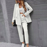 Frenchy Juego de traje basico blanco informal y elegante con doble botonadura para trabajo y paseo
