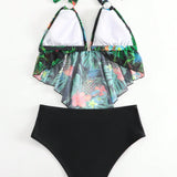 Swim Lushore Banador bikini halter con estampado tropical bajo hanky