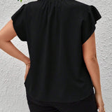 Blusa de cuello notch de manga mariposa con boton delantero