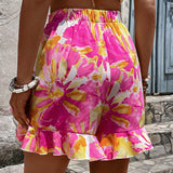 VCAY Shorts con estampado floral ribete con fruncido con cordon delantero