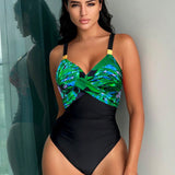 Swim Banador una pieza con estampado tropical girante delantero