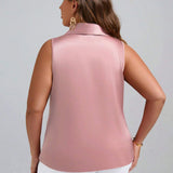 Clasi Blusa de cuello esmoquin fruncido lateral bajo asimetrico de saten