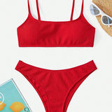 Swim Conjunto de bikini acanalado Sujetador sin aros y bottom de bikini hipster Traje de bano de 2 piezas